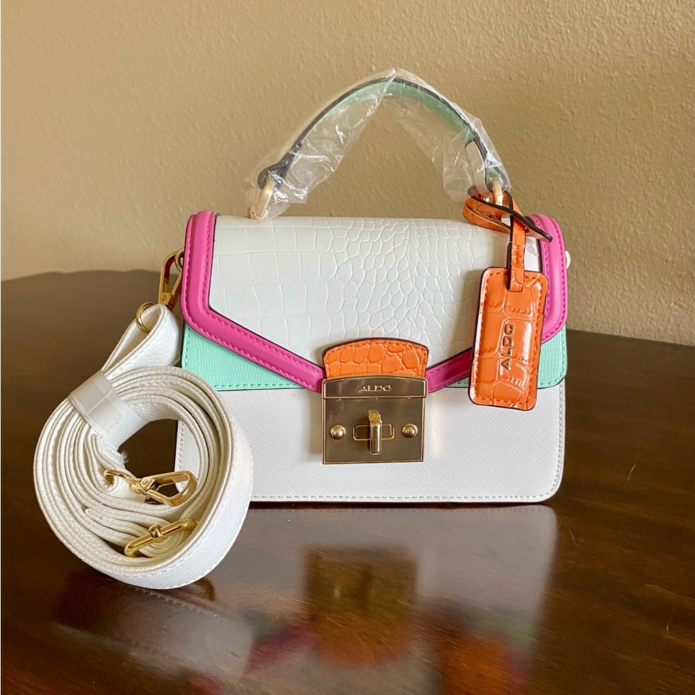 ALDO white & pink purse 8” wide
